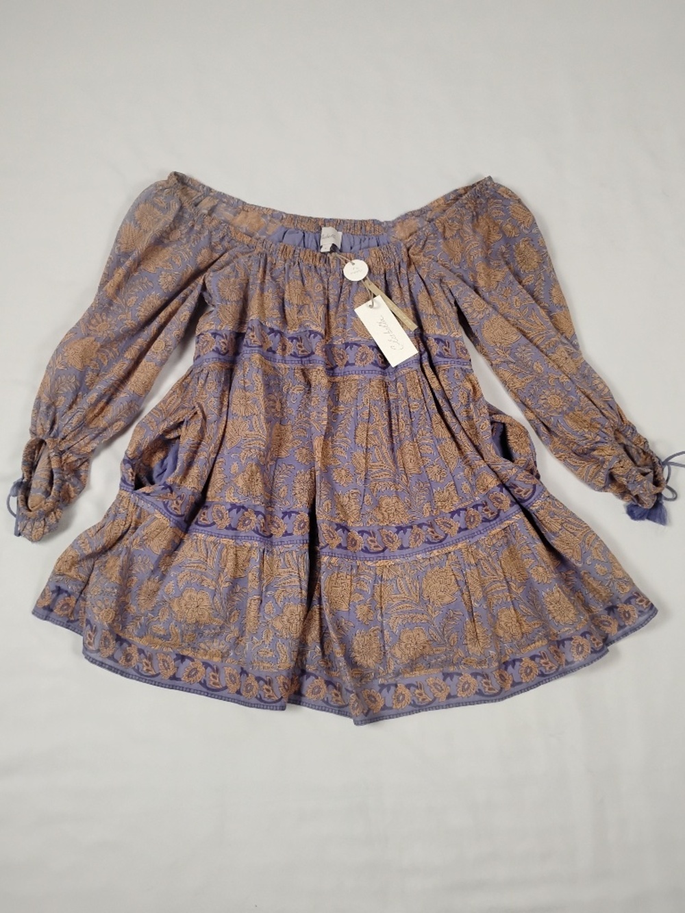 NEW Cleobella Organic Cotton Hattie Vine Block Boho Mini Dress w/ Pockets Sz Med